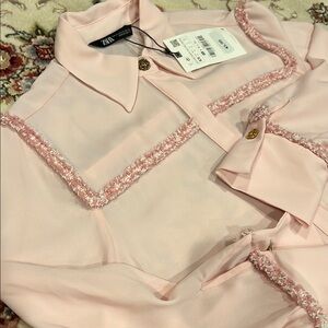 Women’s Zara Blouse with Tweed Accents Pink Size XS